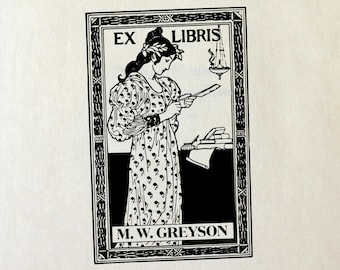 Ex Libris Bookplate Stamp - Victorian Woman - Perfect Gift for Book Lover - Library - Teacher - Custom - Wedding - Christmas - Graduation