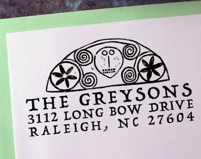 Custom Address Stamp, Gravestone Rubbing - Gothic - Memento Mori - Personalized Gift - Housewarming - Save the Date - Christmas - Halloween