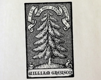 Ex Libris Bookplate Stamp - Evergreen Tree Fir - Perfect Gift for Book Lover - Library - Teacher - Custom - Wedding - Christmas - Graduation