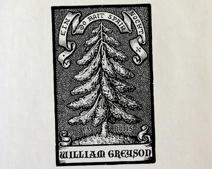 Ex Libris Bookplate Stamp - Evergreen Tree Fir - Perfect Gift for Book Lover - Library - Teacher - Custom - Wedding - Christmas - Graduation