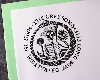 Address Stamp, Gravestone Rubbing - Custom Personalized Gift - Gothic - Housewarming - Wedding - Save the Date - Christmas - Halloween