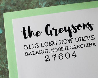 Custom Address Stamp, Bold Script - Personalized Gift - Housewarming - Newlywed - Wedding - Save the Date - Christmas Cards - Self Inking