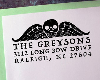 Custom Address Stamp, Gravestone Rubbing - Gothic - Memento Mori - Personalized Gift - Housewarming - Save the Date - Christmas - Halloween