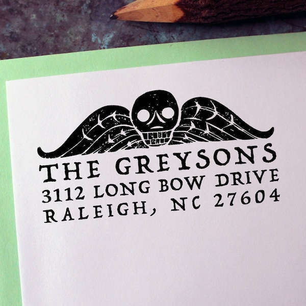 Custom Address Stamp, Gravestone Rubbing - Gothic - Memento Mori - Personalized Gift - Housewarming - Save the Date - Christmas - Halloween