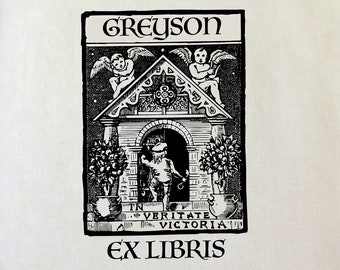 Ex Libris Bookplate Stamp -  Victorian Cherubs - Perfect Gift for Book Lover - Library - Teacher - Custom - Wedding - Christmas - Graduation