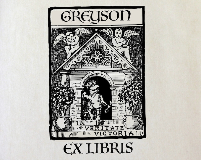 Ex Libris Bookplate Stamp -  Victorian Cherubs - Perfect Gift for Book Lover - Library - Teacher - Custom - Wedding - Christmas - Graduation