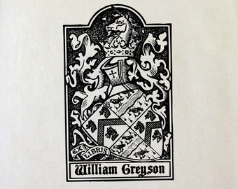 Ex Libris Bookplate Stamp - Medieval Coat of Arms - Gift Book Lover - Library - Teacher - Custom - Wedding - Christmas - Graduation