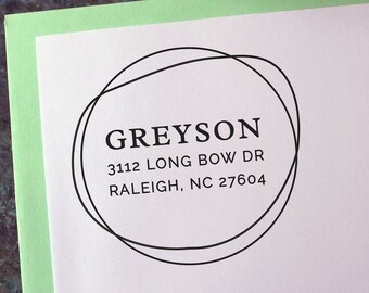 Custom Address Stamp, Modern Circle - Personalized Gift - Housewarming - Wedding Invitations - Save the Date - Christmas Cards - Self Inking