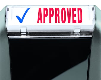 APPROVED Self-Inking Business Stamp, 47x18mm, 3/4"x1 7/8", 2 Colors Red and Blue, Trodat Printy 4912