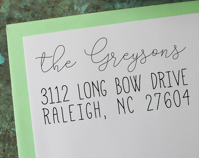 Custom Address Stamp, Handwritten Script - Personalized Gift - Housewarming - Newlywed - Wedding - Save the Date - Christmas - Self Inking