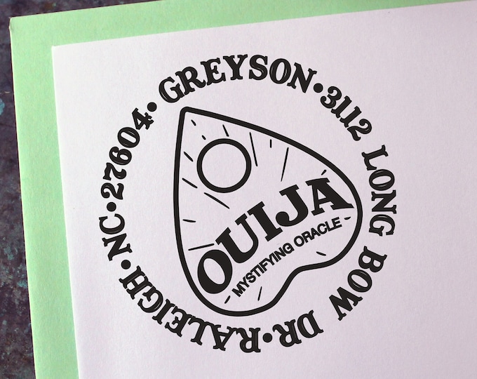 Custom Address Stamp, Ouija Board Planchette - Personalized Gift - Housewarming  - Save the Date - Halloween - Gothic - Occult - Holiday