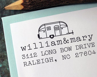 Airstream Camper Return Address Stamp - Vintage Trailer - Personalized Gift - Housewarming  - Wedding - Save the Date - Custom - Self Inking
