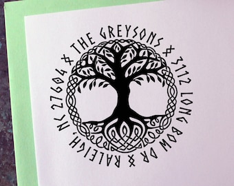 Custom Address Stamp, Norse Tree of Life - Personalized Gift - Celtic - Wedding Invitations - Save the Date - Christmas Cards - Self Inking