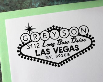 Custom Address Stamp, Las Vegas Sign - Personalized Gift - Housewarming - Newlywed - Wedding - Save the Date - Christmas Card - Self Inking