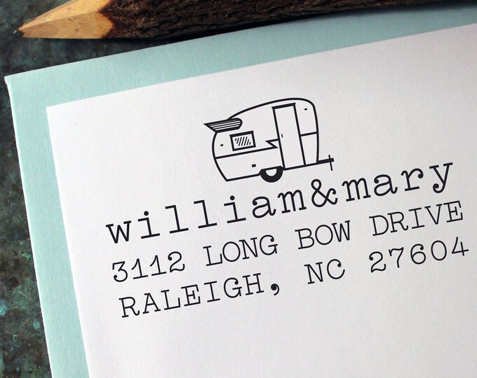 Shasta Camper Return Address Stamp - Canned Ham Vintage Trailer - Personalized Gift - Housewarming - Save the Date - Custom - Self Inking