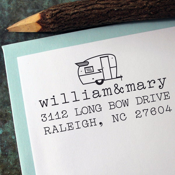 Shasta Camper Return Address Stamp - Canned Ham Vintage Trailer - Personalized Gift - Housewarming - Save the Date - Custom - Self Inking