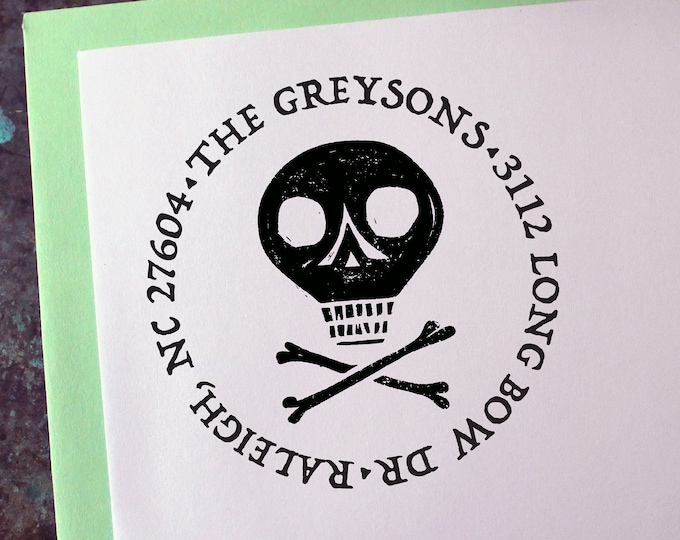 Custom Address Stamp, Gravestone Rubbing Skull - Personalized Gift - Gothic - Housewarming - Wedding - Save the Date - Christmas - Halloween