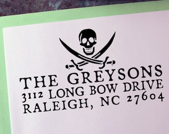 Custom Address Stamp, Pirate Flag - Calico Jack - Gothic - Skull - Personalized Gift - Housewarming - Save the Date - Christmas - Halloween
