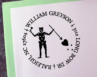 Custom Address Stamp, Pirate Flag - Blackbeard - Teach - Gothic - Personalized Gift - Housewarming - Save the Date - Christmas - Halloween