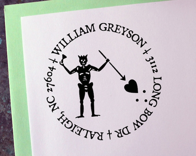 Custom Address Stamp, Pirate Flag - Blackbeard - Teach - Gothic - Personalized Gift - Housewarming - Save the Date - Christmas - Halloween