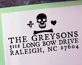 Custom Address Stamp, Pirate Flag - Stede Bonnet - Gothic - Personalized Gift - Housewarming - Save the Date - Christmas - Halloween