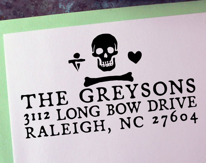 Custom Address Stamp, Pirate Flag - Stede Bonnet - Gothic - Personalized Gift - Housewarming - Save the Date - Christmas - Halloween