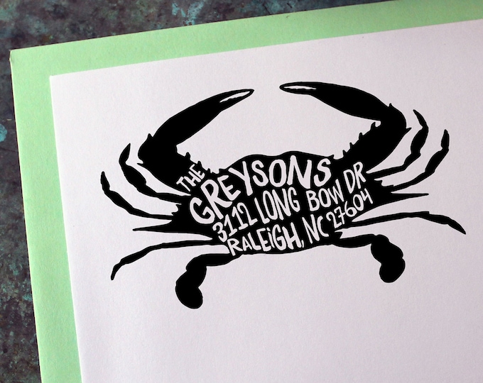 Custom Address Stamp, Blue Crab - Personalized Gift - Housewarming - Wedding Invitations - Save the Date - Christmas Cards - Self Inking