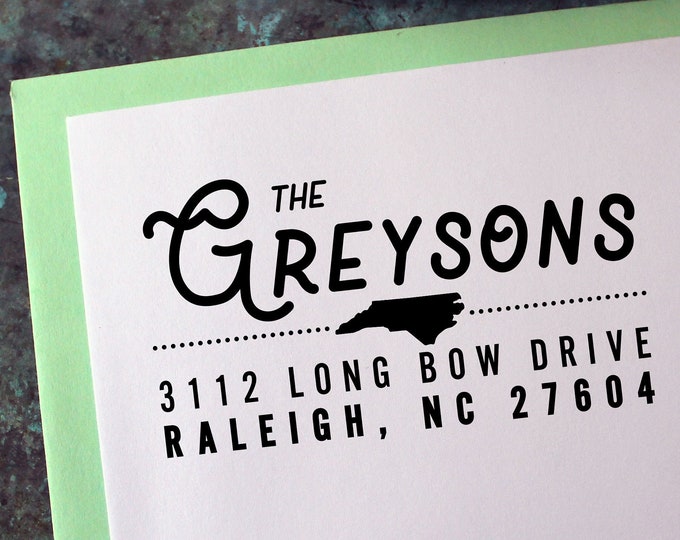 Custom Address Stamp, Home State Map - Personalized Gift - Housewarming - Wedding Invitations - Save Date - Christmas Cards - Self Inking