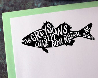 Custom Address Stamp, Fish - Personalized Gift - Housewarming - Wedding Invitations - Save the Date - Christmas Cards - Self Inking