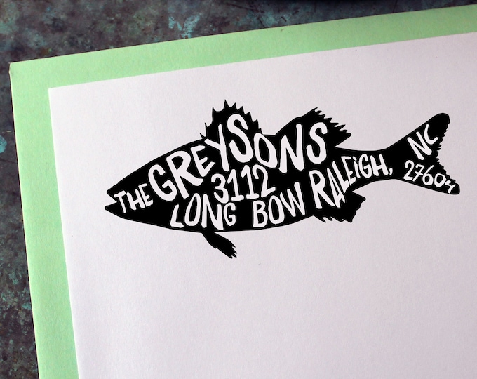 Custom Address Stamp, Fish - Personalized Gift - Housewarming - Wedding Invitations - Save the Date - Christmas Cards - Self Inking