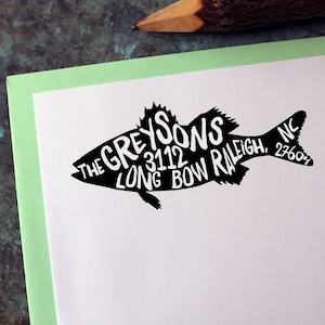 Custom Address Stamp, Fish - Personalized Gift - Housewarming - Wedding Invitations - Save the Date - Christmas Cards - Self Inking