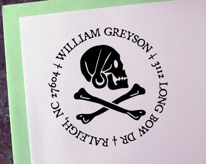 Custom Address Stamp, Pirate Flag - Henry Every - Gothic - Skull - Personalized Gift - Housewarming - Save the Date - Christmas - Halloween