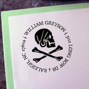 Custom Address Stamp, Pirate Flag - Henry Every - Gothic - Skull - Personalized Gift - Housewarming - Save the Date - Christmas - Halloween