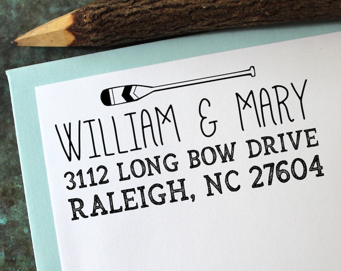 Custom Address Stamp, Canoe Paddle - Personalized Gift - Housewarming - Newlywed - Wedding - Save the Date - Christmas Cards - Self Inking