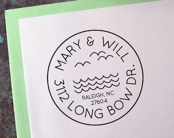 Custom Address Stamp, Seaside Beach - Personalized Gift - Housewarming - Wedding Invitations - Save the Date - Christmas Cards - Self Inking