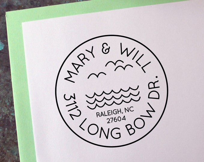 Custom Address Stamp, Seaside Beach - Personalized Gift - Housewarming - Wedding Invitations - Save the Date - Christmas Cards - Self Inking