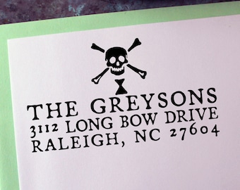 Custom Address Stamp, Pirate Flag - Emanuel Wynn - Skull - Gothic - Personalized Gift - Housewarming - Save the Date - Christmas - Halloween