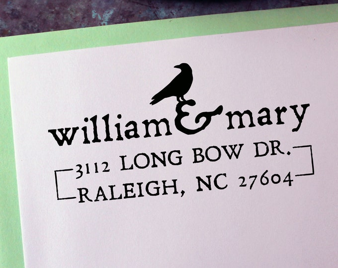 Custom Address Stamp, Raven - Gothic - Victorian - Personalized Gift - Housewarming - Save the Date - Christmas - Halloween - Self Inking