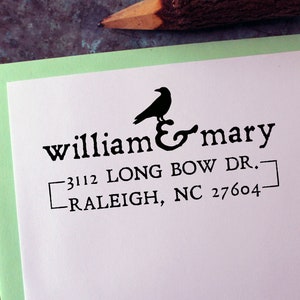 Custom Address Stamp, Raven - Gothic - Victorian - Personalized Gift - Housewarming - Save the Date - Christmas - Halloween - Self Inking