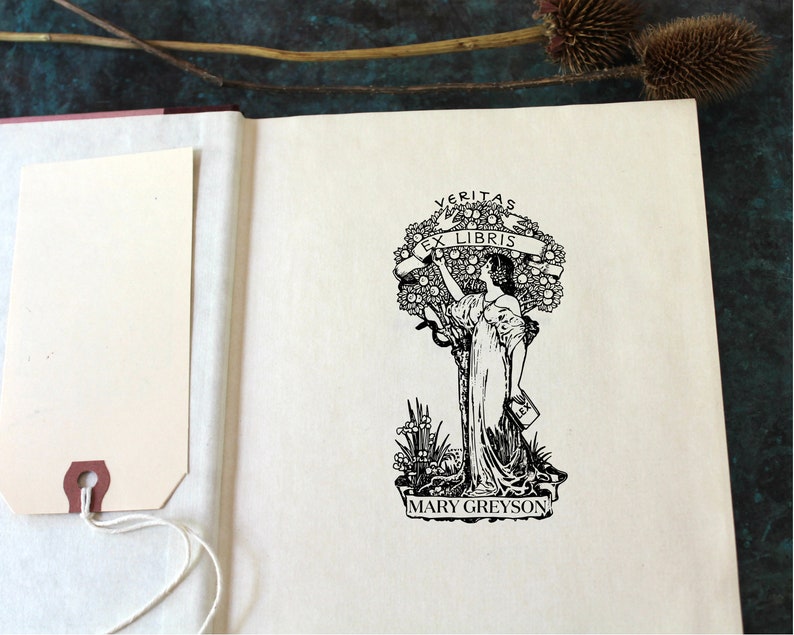 Ex Libris Bookplate Stamp Eve Picking Apple Perfect Gift for Book Lover Library Teacher Custom Wedding Christmas Graduation image 1