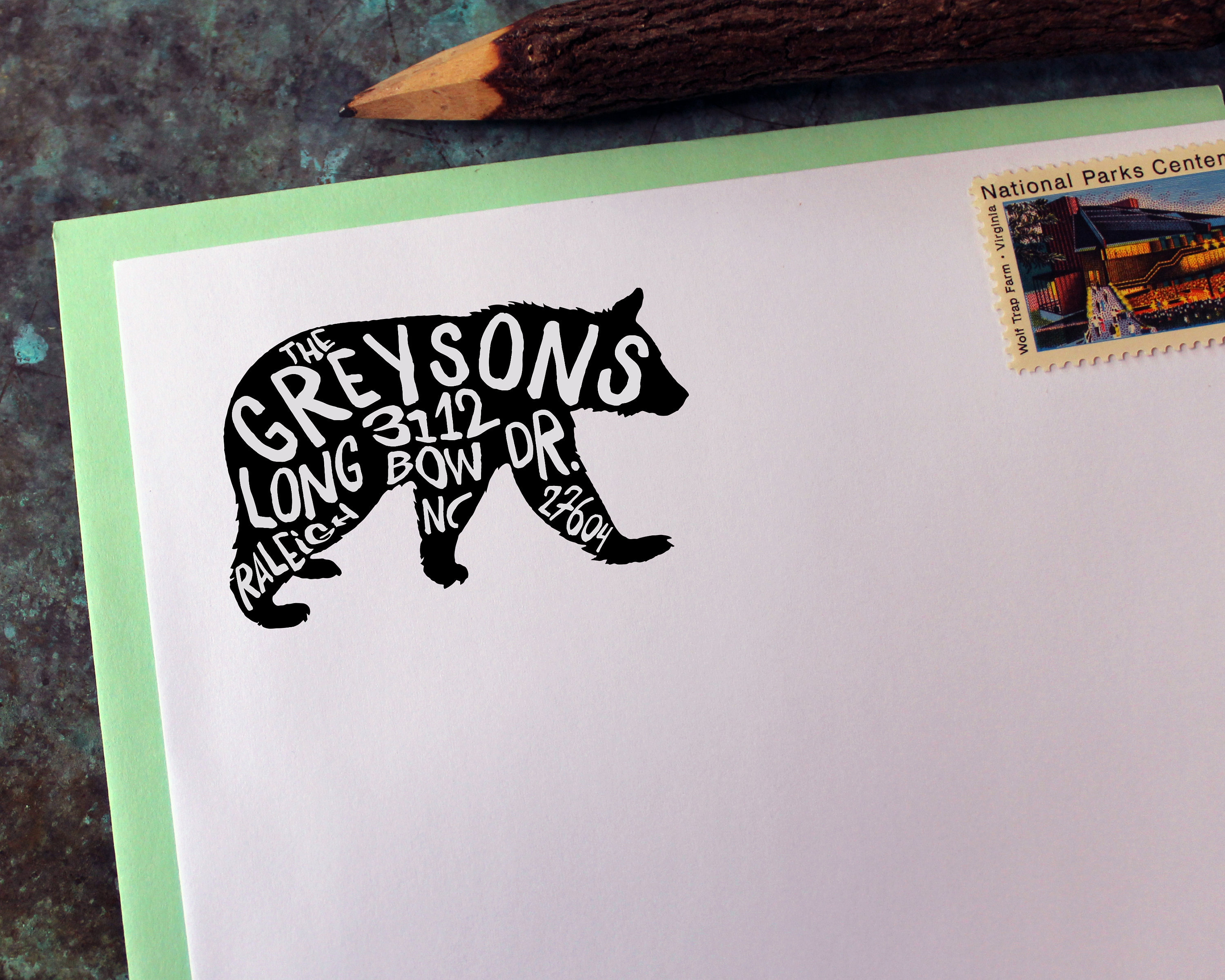 Personalized Custom Bear Rubber Stamp, Custom Bear Name Stamp for