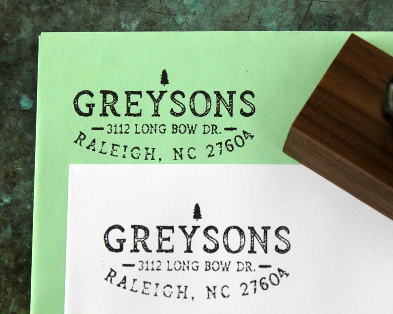 Newlywed Holiday Self Inking Personalized Gift Christmas Evergreen Tree Return Address Stamp Wedding Custom Housewarming