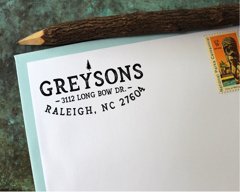Newlywed Holiday Self Inking Personalized Gift Christmas Evergreen Tree Return Address Stamp Wedding Custom Housewarming