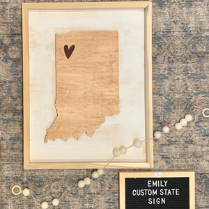 The Emily Custom State Sign, 50 states, heart cutout, housewarming gift