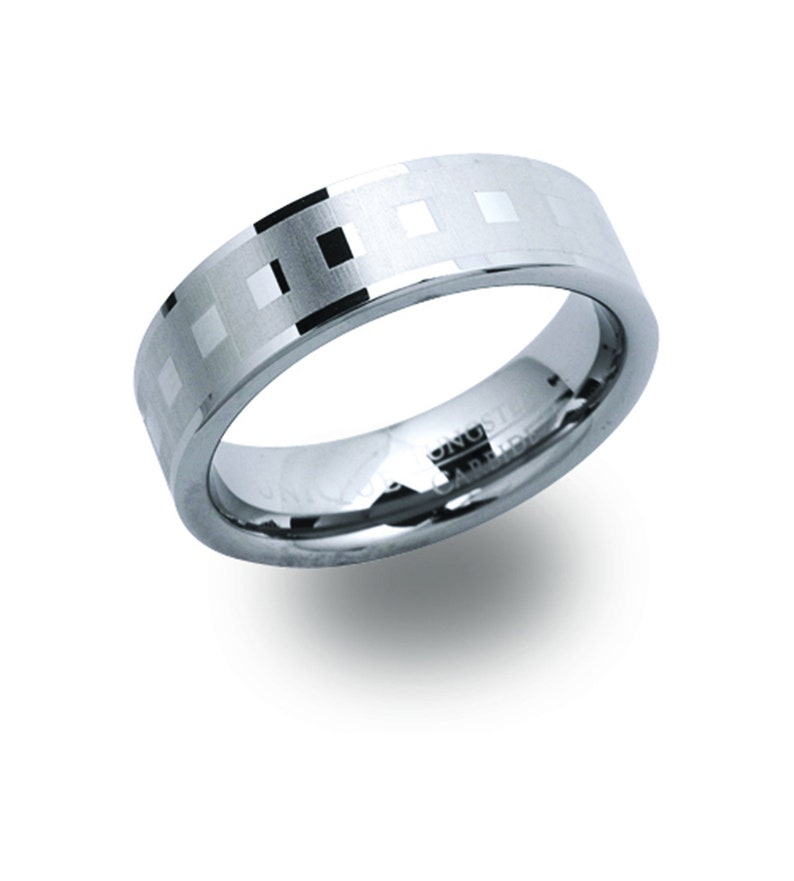 Wedding Ring Matt and shiny ring 7mm Wedding Band, Gents Wedding Band 7mm Gents Flat Tungsten band Gents Wedding Band Design on Ring