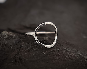 Hammered Minimalistic Circle Ring, Jewelry for Women, Gifts for Her, Sterling Silver Ring