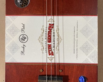 Cigar Box Guitar with frets! Blue Marble