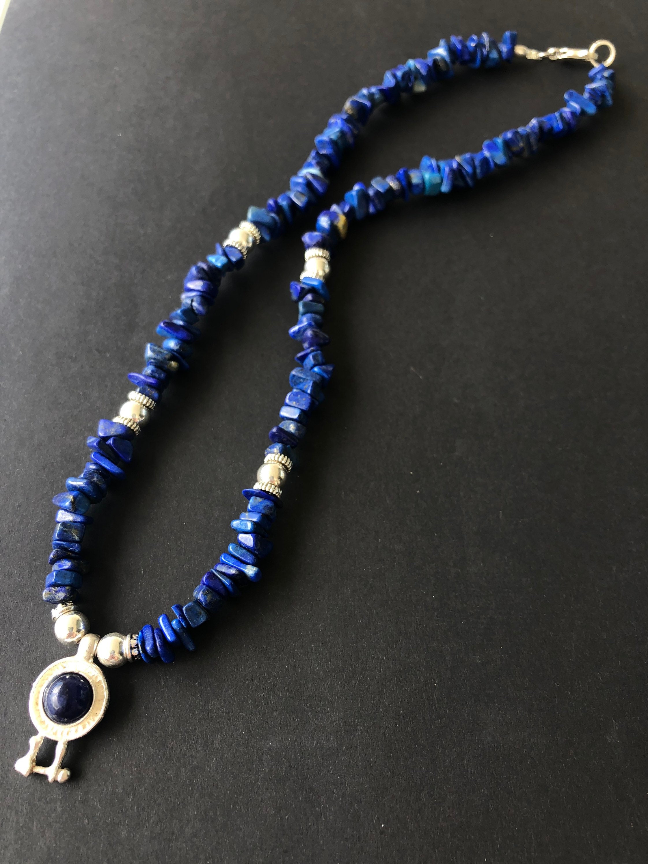 Lapis lazuli unisex necklace Lapis gem with 925 sterling | Etsy