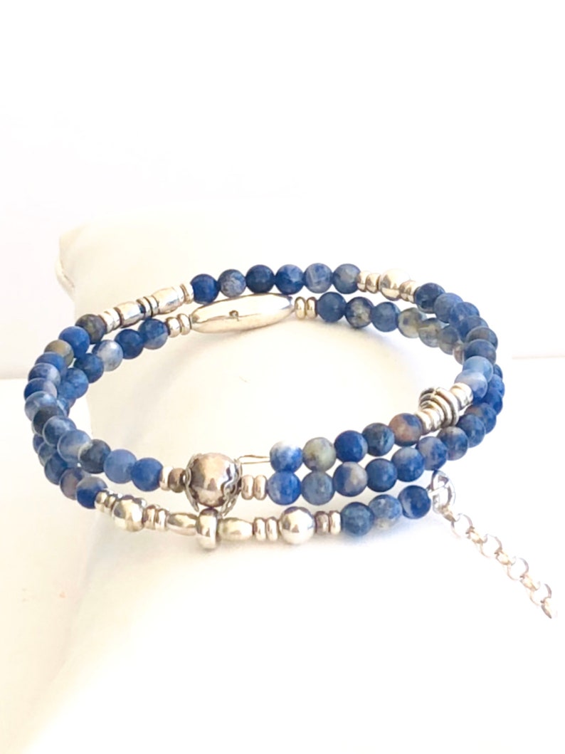 Beaded wire bracelet with 925 sterling silver Lapis lazuli memory wire Perfect gift for christmas for your love