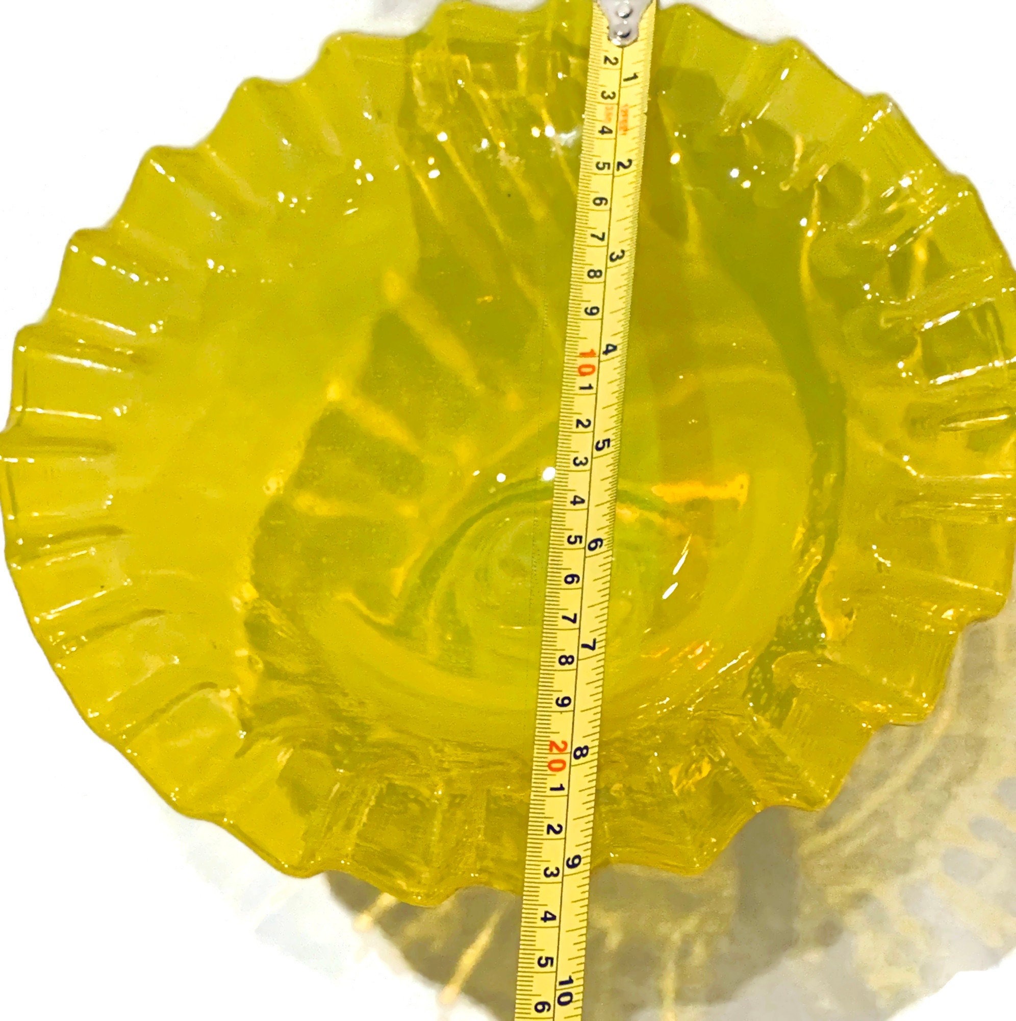 Vintage Yellow Art Glass Footed Bowl Etsy